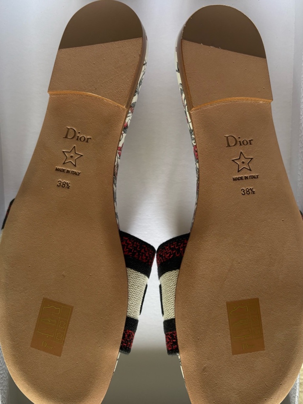 Dior White Slide Sandals with Red Floral Print and Black Logo Strap - Picture 6 of 9